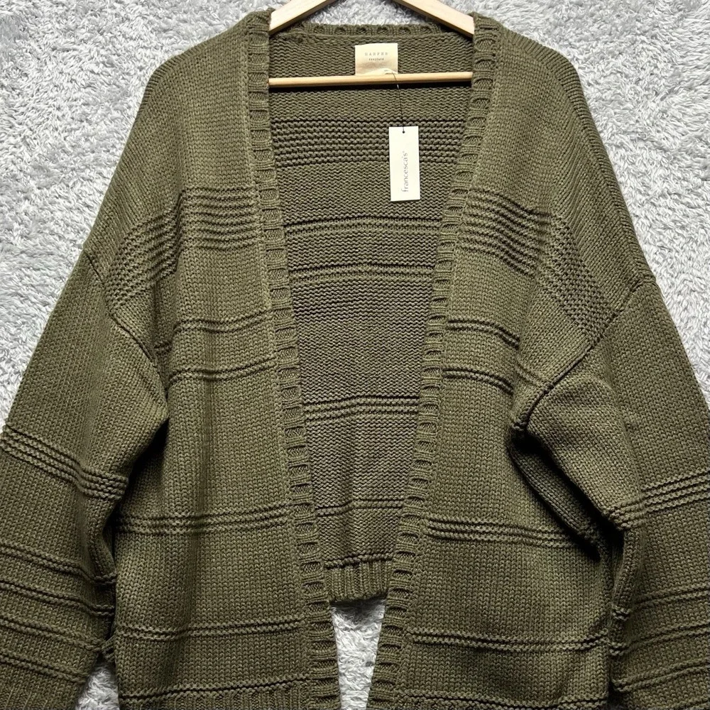 Harper Sweater‎ Cardigan Womens Large Olive Green Open Front Relaxed Francesca - Picture 3 of 12